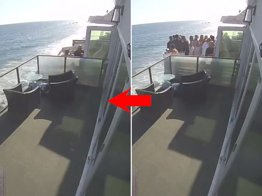 加州海景別墅開派對露台突塌下,畫面觸目驚心。(網圖)