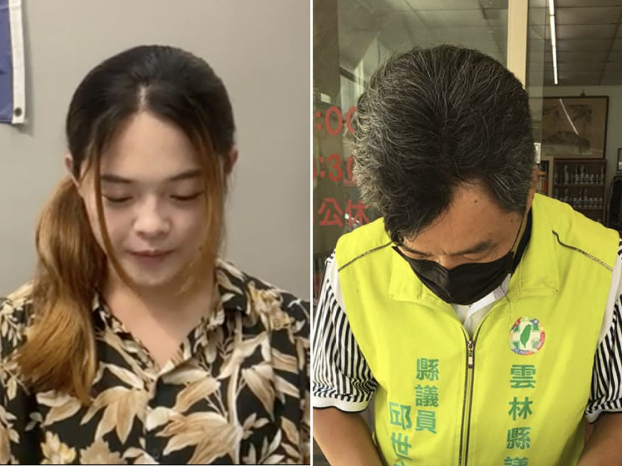 民進黨雲林縣議員邱世文(右)時代力量雲林縣議員廖郁賢(左)為偷步打疫苗道歉。FB圖