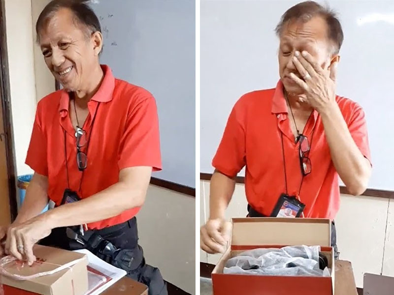 菲律賓一名老師省錢為兒治病穿破舊鞋,全班學生夾錢送新鞋謝師恩。(網圖)