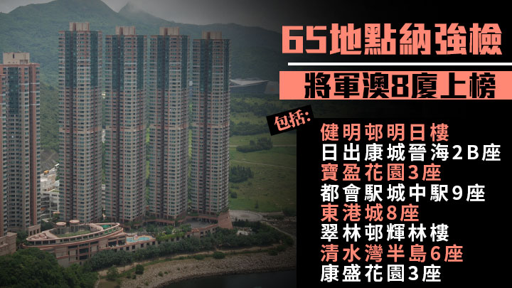 65地點納強檢 將軍澳8大廈上榜包括清水灣半島6座(附名單)