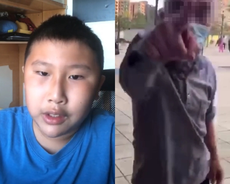 「天水圍社區關注組」11歲主席王繼祖(左)稱遭阿伯(右)襲擊。 王繼祖FB圖