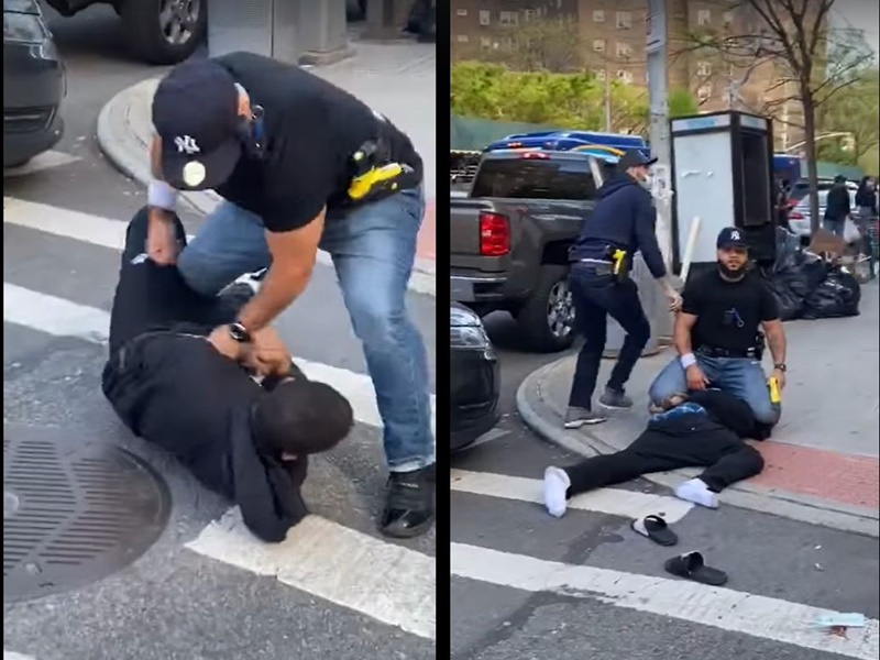 紐約市其中一名違例者被警員暴力拘捕。影片截圖