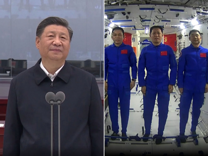 習近平與神舟十二號三位航天員天地通話。