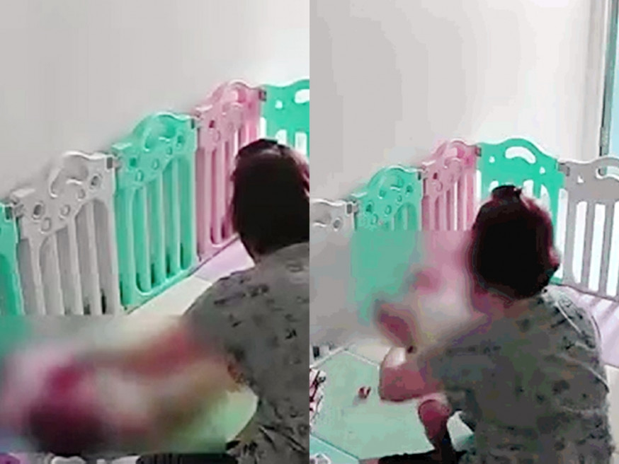 翠屏南邨一名56歲保母涉虐嬰,警方落案起訴下月提堂。網上影片截圖