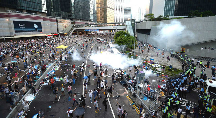 2014年香港爆發佔領行動,交通堵塞。資料圖片