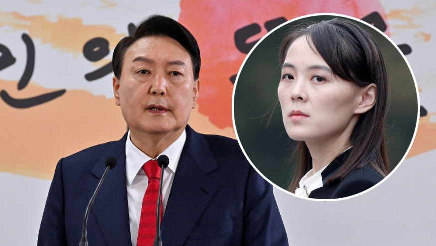尹錫悅(大圖)倡棄核換取經濟援助,金與正斥別發白日夢。AP資料圖片