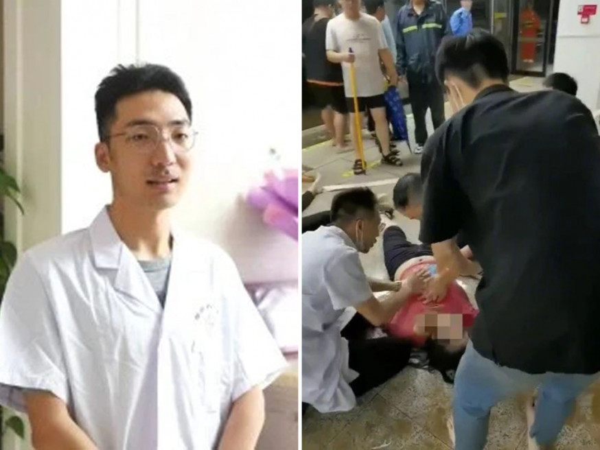 鄭州實習醫生于逸飛(左),在地鐵站跪地六小時救十餘人, 免試用期獲直接錄用。