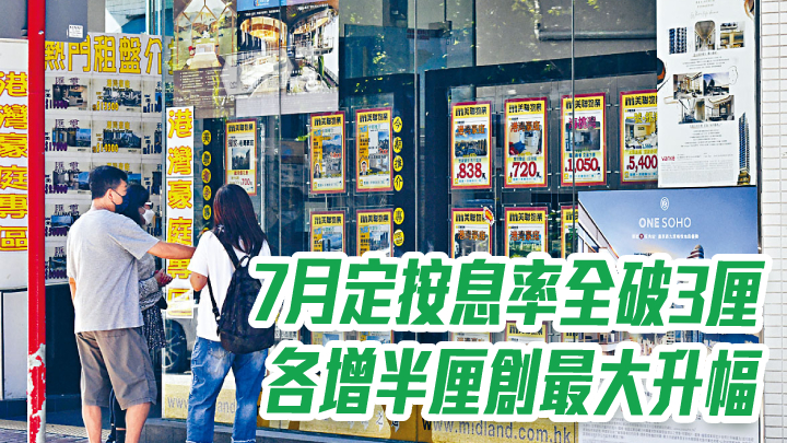 經絡:7月定按息率全破3厘 各增半厘創最大升幅