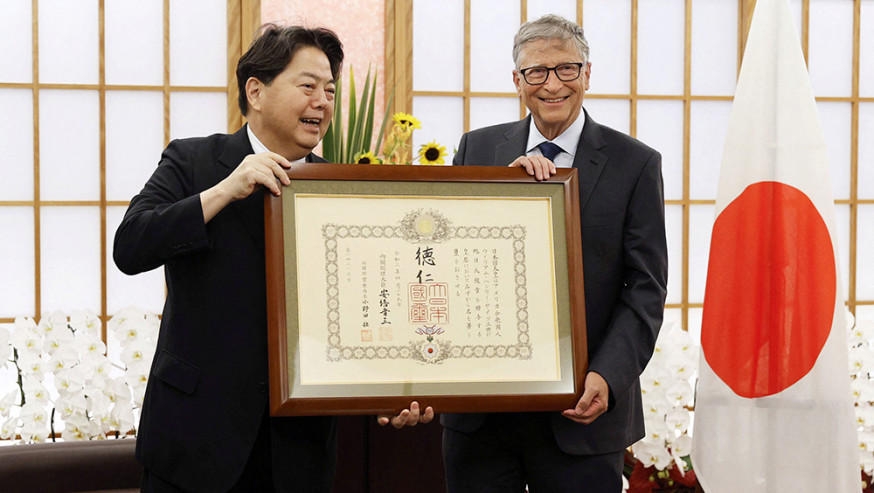 比爾蓋茨因貢獻全球公衛醫療,獲日本授予旭日大綬章。路透