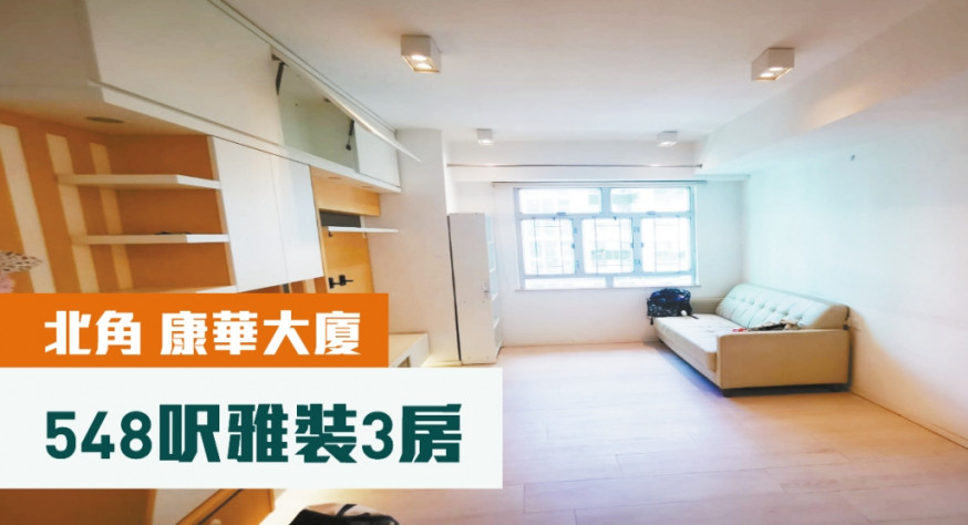 北角康華大廈高層B室,實用面積548方呎,現以月租22000元放租。