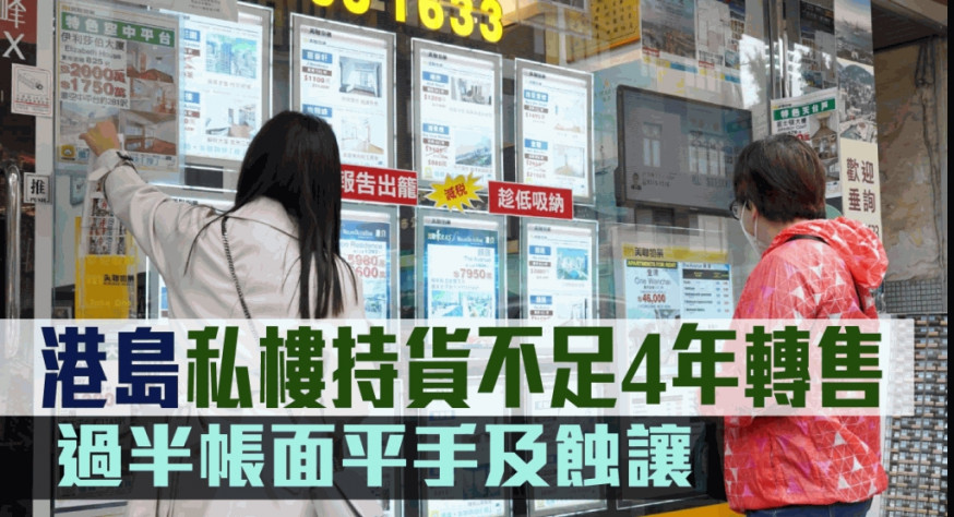 港島私樓持貨不足4年轉售。