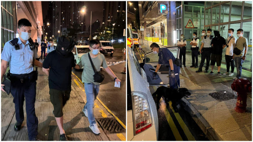 司機被捕,警犬奉召到場進行搜索。李家傑攝