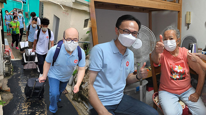 聶德權今日與義工到離島助長者和有特別需要市民接種疫苗。