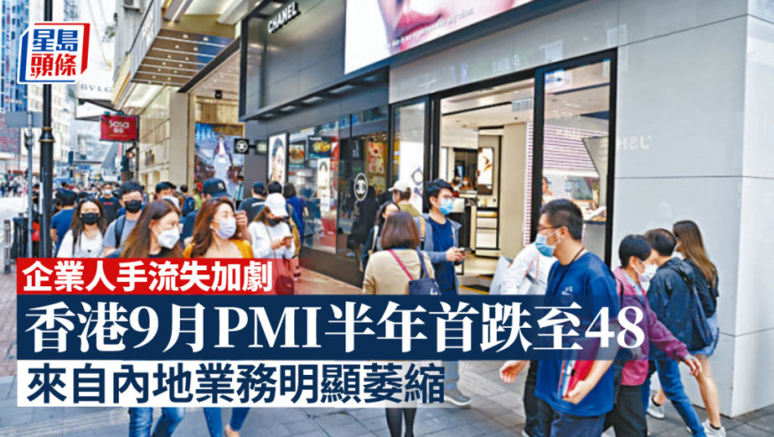香港9月PMI半年首跌至48 企業人手流失加劇 來自內地業務明顯萎縮