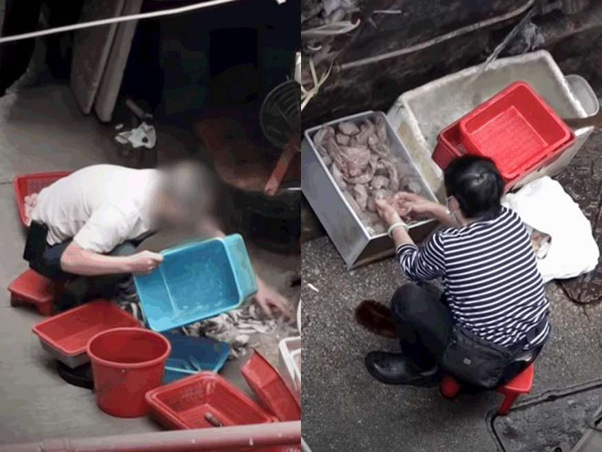 疑小食店職員在後巷處理食材。《東張西望》截圖