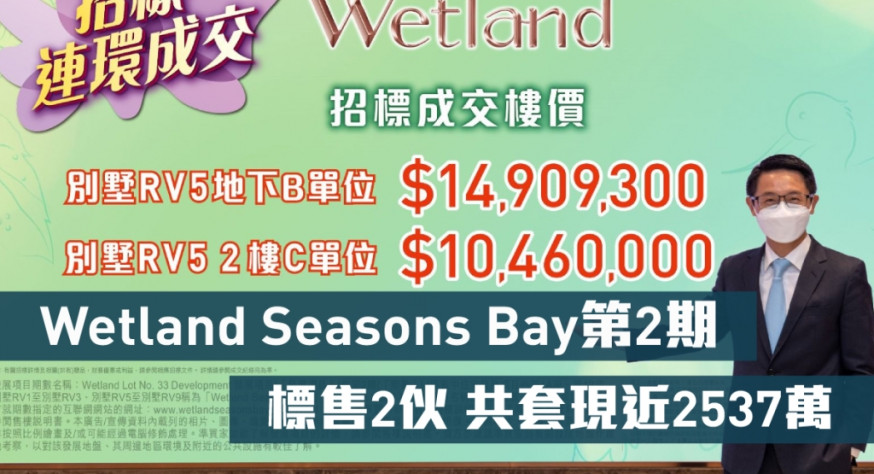 Wetland Seasons Bay第2期標售2伙，共套現近2537萬。