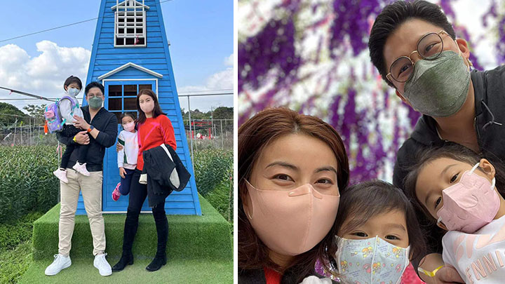 霍啟剛與郭晶晶及兩名女兒今早到元朗一農莊支持花農。霍啟剛fb圖片