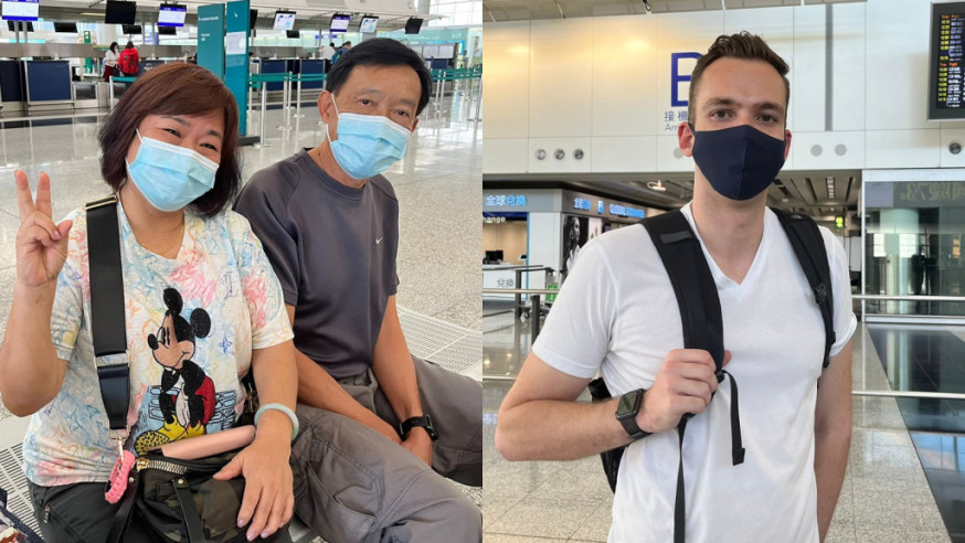 左:劉太指今次放寬抵港措施反映政府有進步。右:Mitch體諒香港的做法。高靖攝