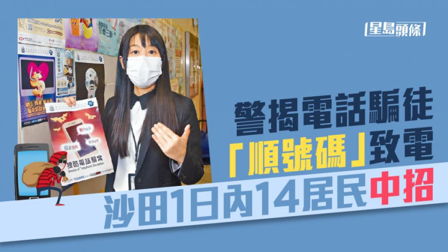署理警民關係主任梁燕喬展示在區內公屋張貼的防騙宣傳海報。
