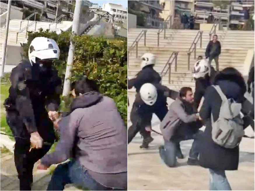 希臘一名男子涉違封城令而被警方拘捕,期間遭警方毆打。網圖