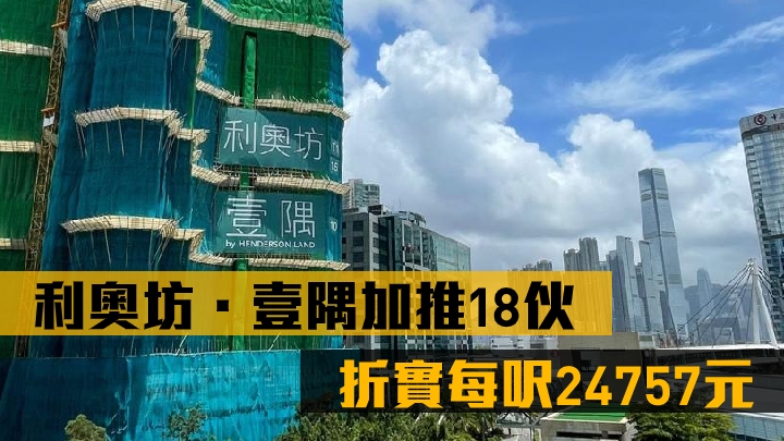 利奧坊.壹隅加推18伙,折實平均呎價24757元。
