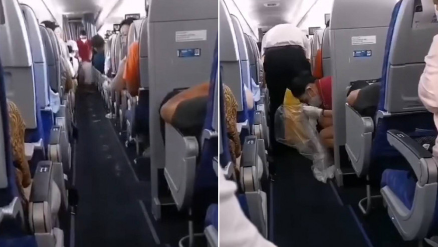 南航機上乘客大便失控,機頭噴便到機尾,害空中服務員忙於清理及消毒。