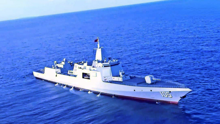 台方指多批解放軍機艦台海周邊演習，包括055型驅逐艦。資料圖片