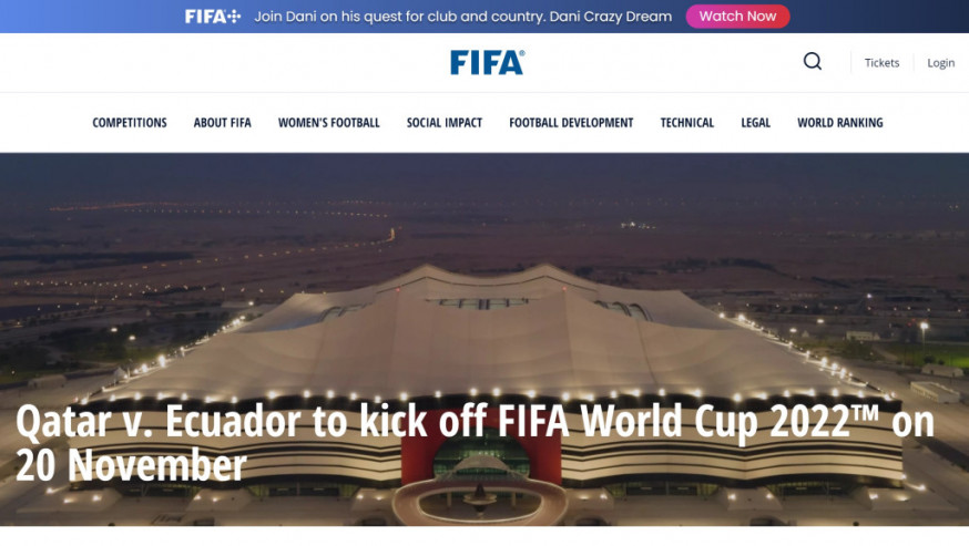 國際足協官網確認今屆世盃提前一日開幕。國際足協官網圖片