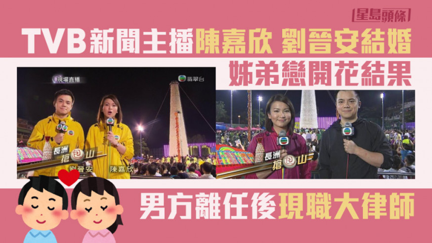 無綫(TVB)新聞部一姐陳嘉欣與前新聞主播劉晉安拍拖多年,近日終於入紙申請結婚。