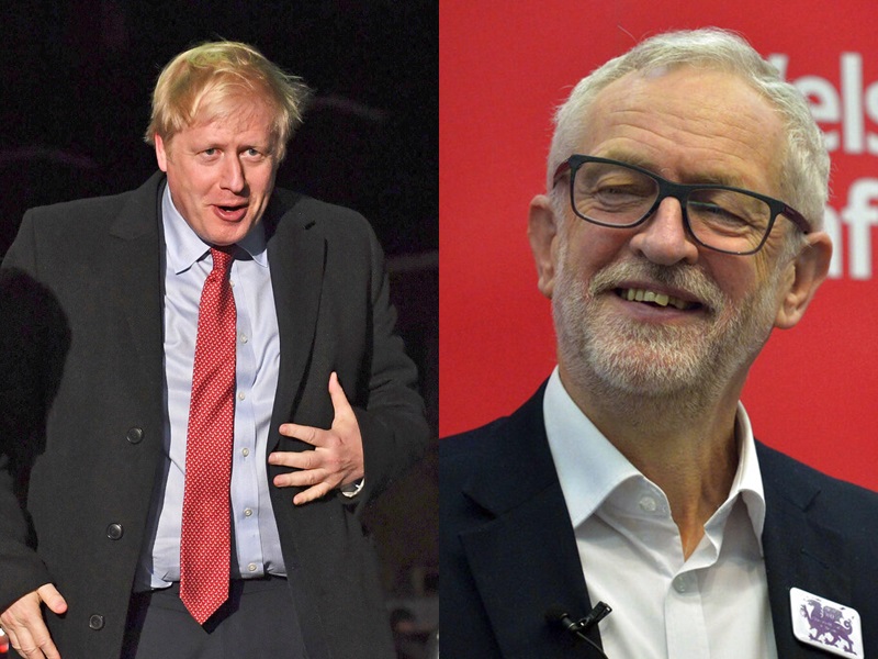英國保守黨首相約翰遜工黨黨魁郝爾彬。AP