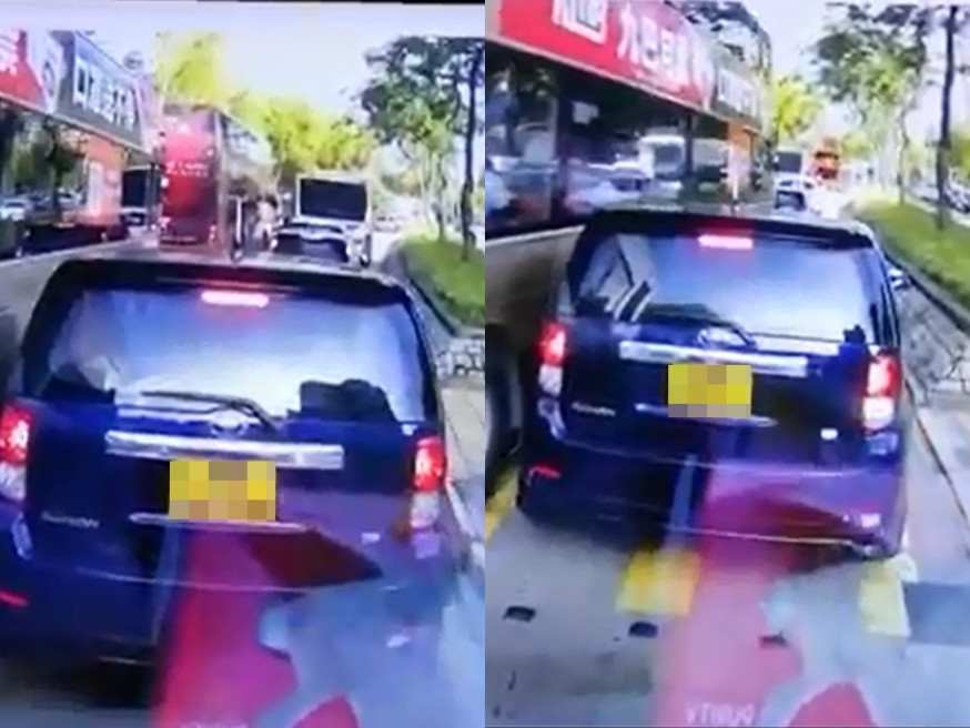 巴士「cut線」時撞倒私家車。「馬路的事討論區」影片截圖