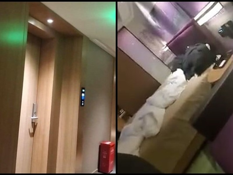情侶半夜返酒店驚見喪服男瞓床上。網上圖片