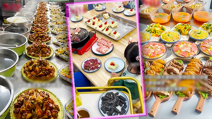 黑龍江牡丹江寧安市一家幼兒園的豐盛的伙食走紅,種類豐富猶如「滿漢全席」。網上圖片