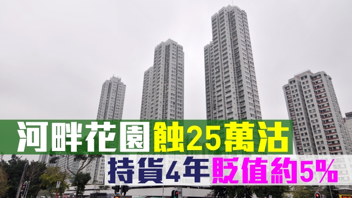 沙田河畔花園蝕25萬沽,持貨4年貶值約5%。