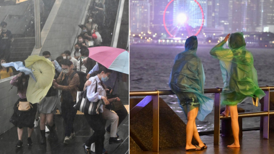 收工時間市民相當狼狽,另有追風者入夜後海邊觀浪。