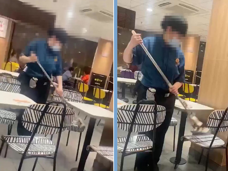 網傳上海麥當勞有員工用地拖擦座椅,店方回應指是專門用來擦窗的滾筒。