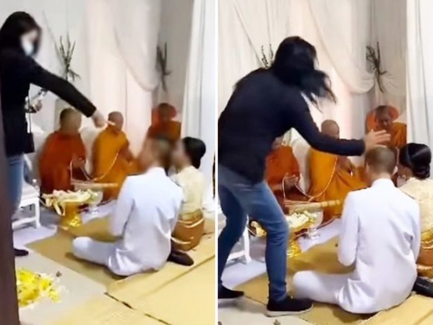 正義奶奶闖婚禮怒摑兒子,為正印新抱出頭。(網圖)