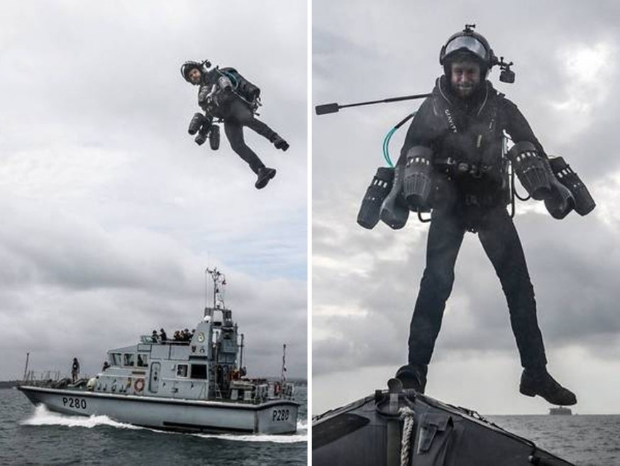 英軍穿噴射飛行裝模擬登艦影片曝光。