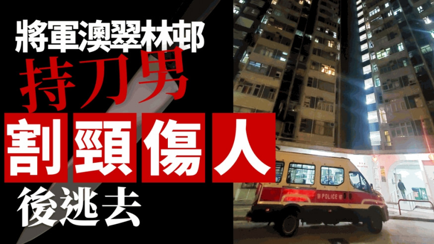 將軍澳翠林邨持刀男割頸傷人後逃去。